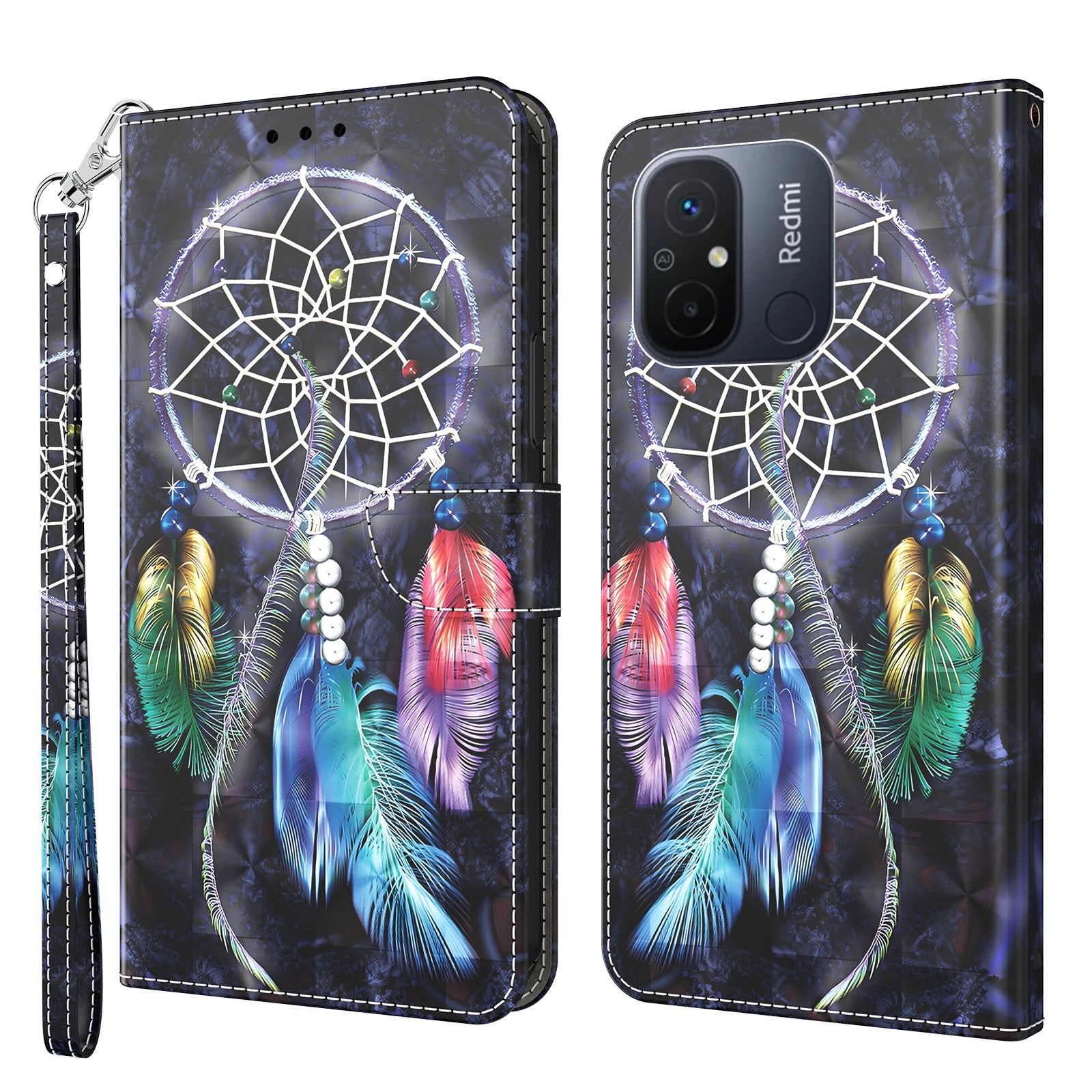 For Xiaomi Redmi 11A 4G / 12C 4G PU Leather Anti-drop Cover 3D Pattern Printing Stand Wallet Phone Case