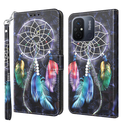 For Xiaomi Redmi 11A 4G / 12C 4G PU Leather Anti-drop Cover 3D Pattern Printing Stand Wallet Phone Case