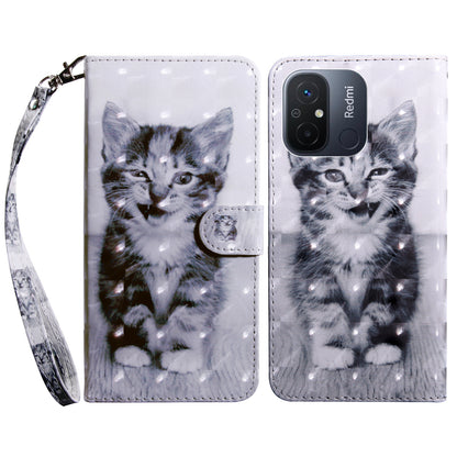For Xiaomi Redmi 11A 4G / 12C 4G PU Leather Anti-drop Cover 3D Pattern Printing Stand Wallet Phone Case