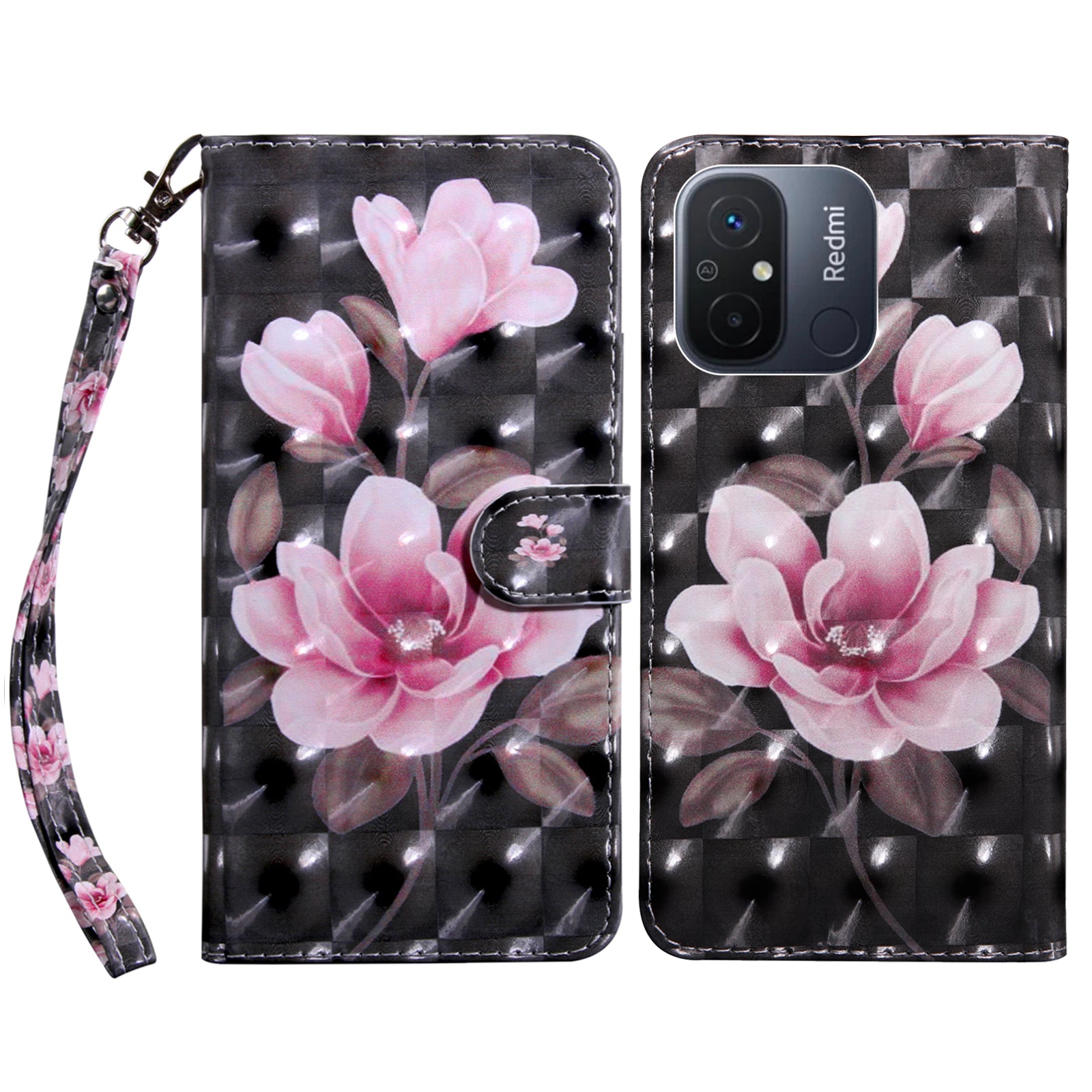 For Xiaomi Redmi 11A 4G / 12C 4G PU Leather Anti-drop Cover 3D Pattern Printing Stand Wallet Phone Case