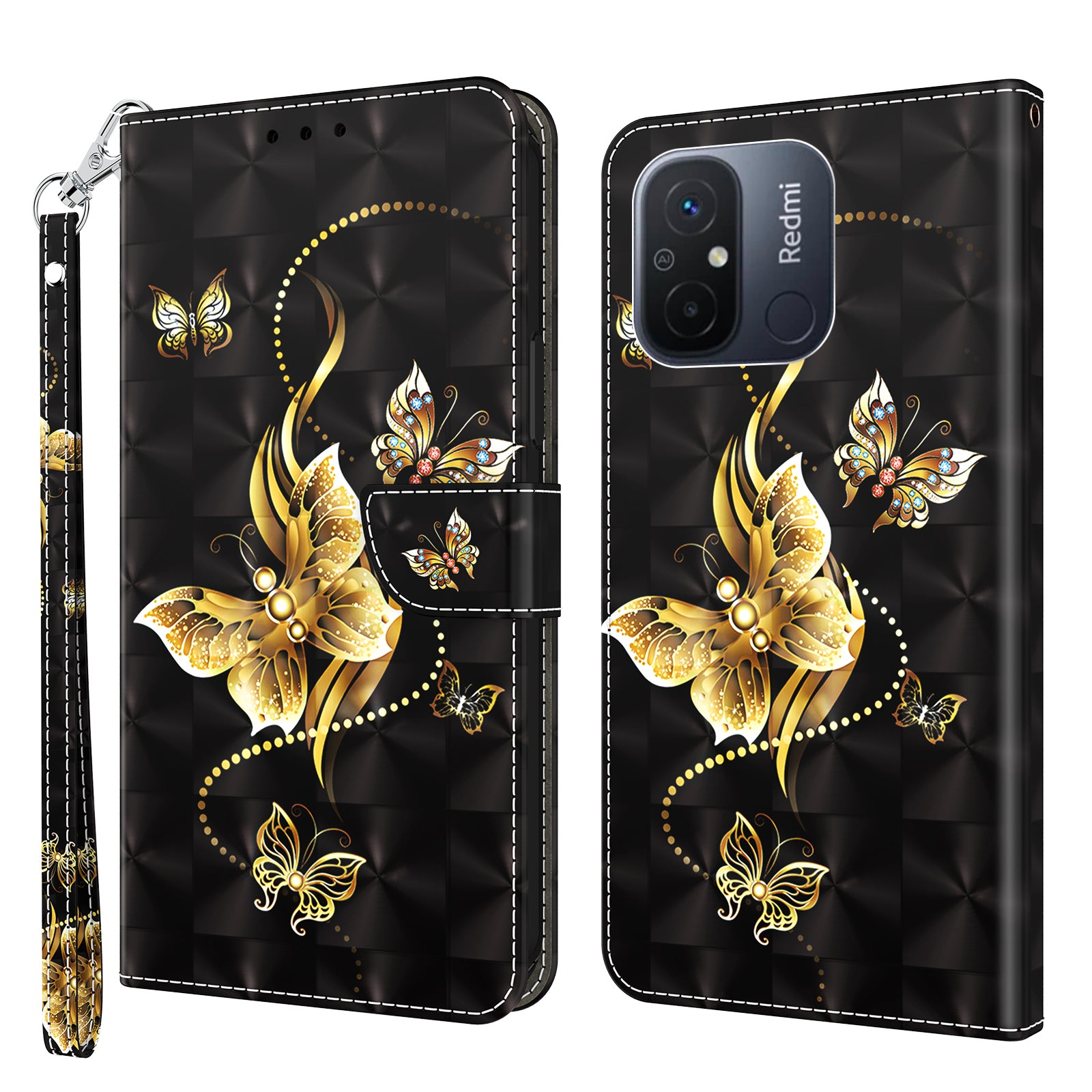 For Xiaomi Redmi 11A 4G / 12C 4G PU Leather Anti-drop Cover 3D Pattern Printing Stand Wallet Phone Case