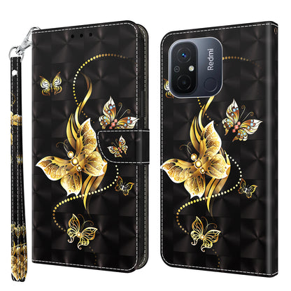For Xiaomi Redmi 11A 4G / 12C 4G PU Leather Anti-drop Cover 3D Pattern Printing Stand Wallet Phone Case