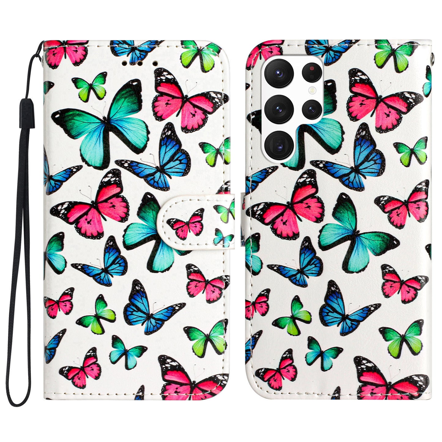 For Samsung Galaxy S22 Ultra 5G Pattern Printing Phone Case Stand PU Leather Wallet Cover