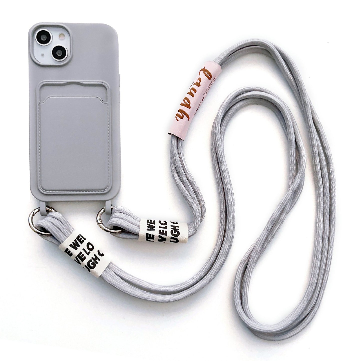 For iPhone 13 6.1 inch Liquid Silicone Card Slot Phone Case Anti-Scratch Shockproof Cover with Long Strap