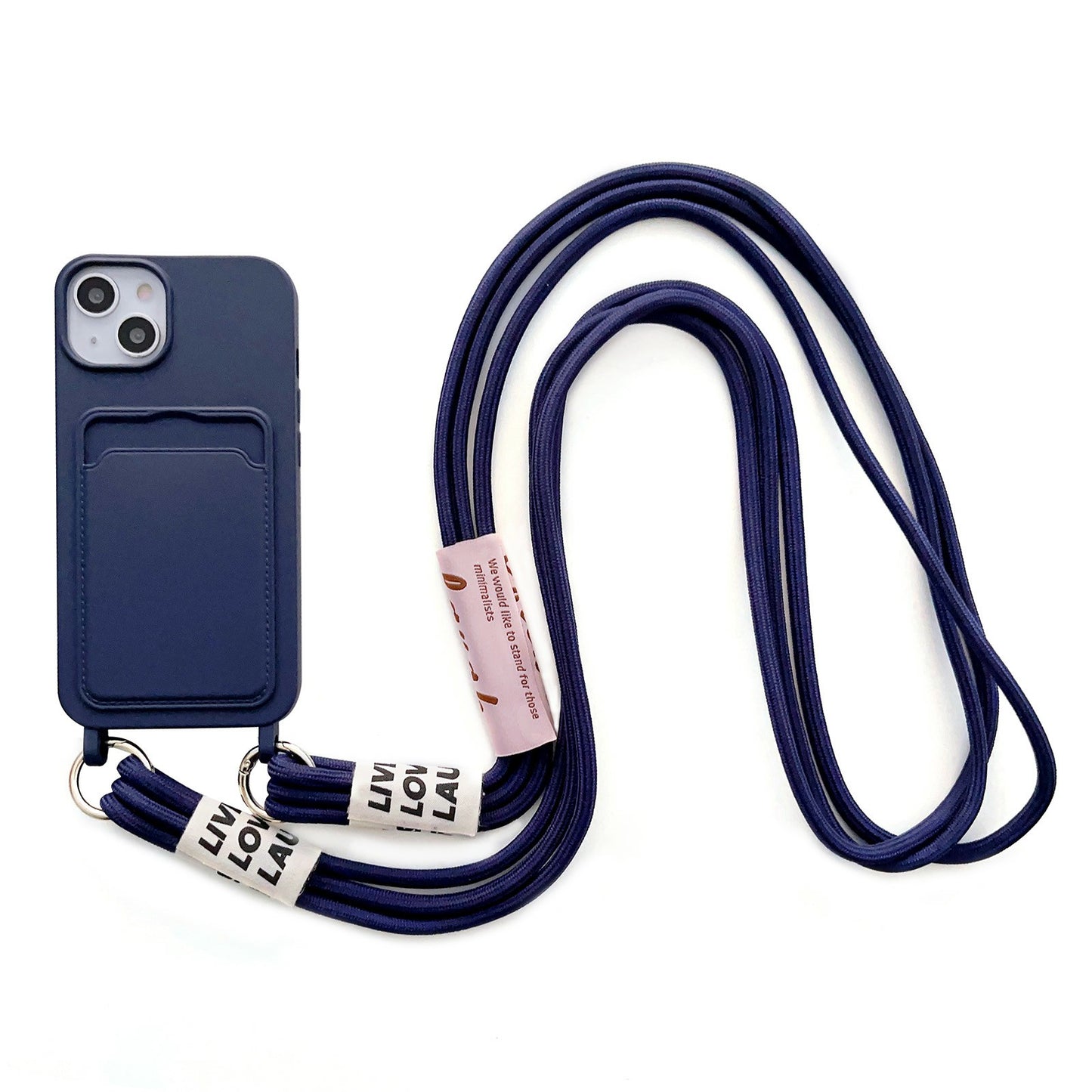 For iPhone 13 6.1 inch Liquid Silicone Card Slot Phone Case Anti-Scratch Shockproof Cover with Long Strap