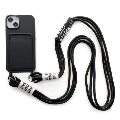 For iPhone 13 6.1 inch Liquid Silicone Card Slot Phone Case Anti-Scratch Shockproof Cover with Long Strap