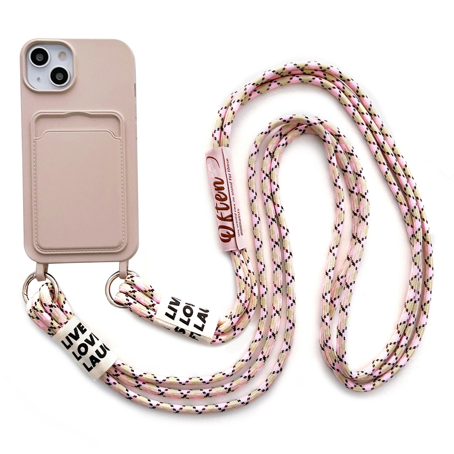 For iPhone 13 6.1 inch Liquid Silicone Card Slot Phone Case Anti-Scratch Shockproof Cover with Long Strap