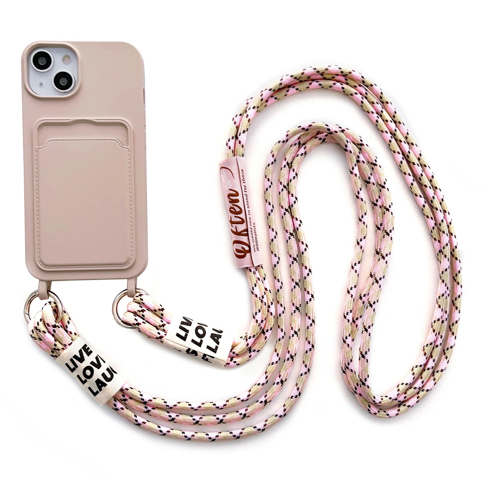 For iPhone 13 6.1 inch Liquid Silicone Card Slot Phone Case Anti-Scratch Shockproof Cover with Long Strap