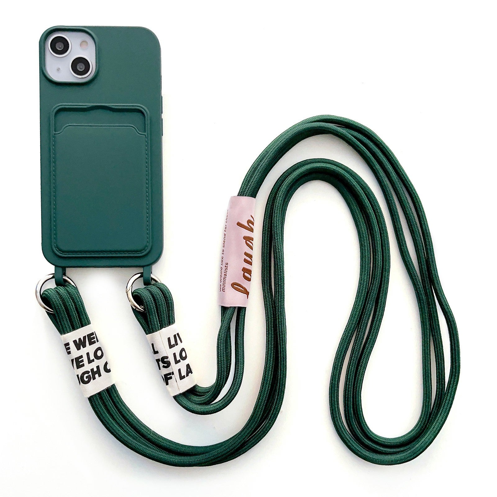 For iPhone 13 6.1 inch Liquid Silicone Card Slot Phone Case Anti-Scratch Shockproof Cover with Long Strap