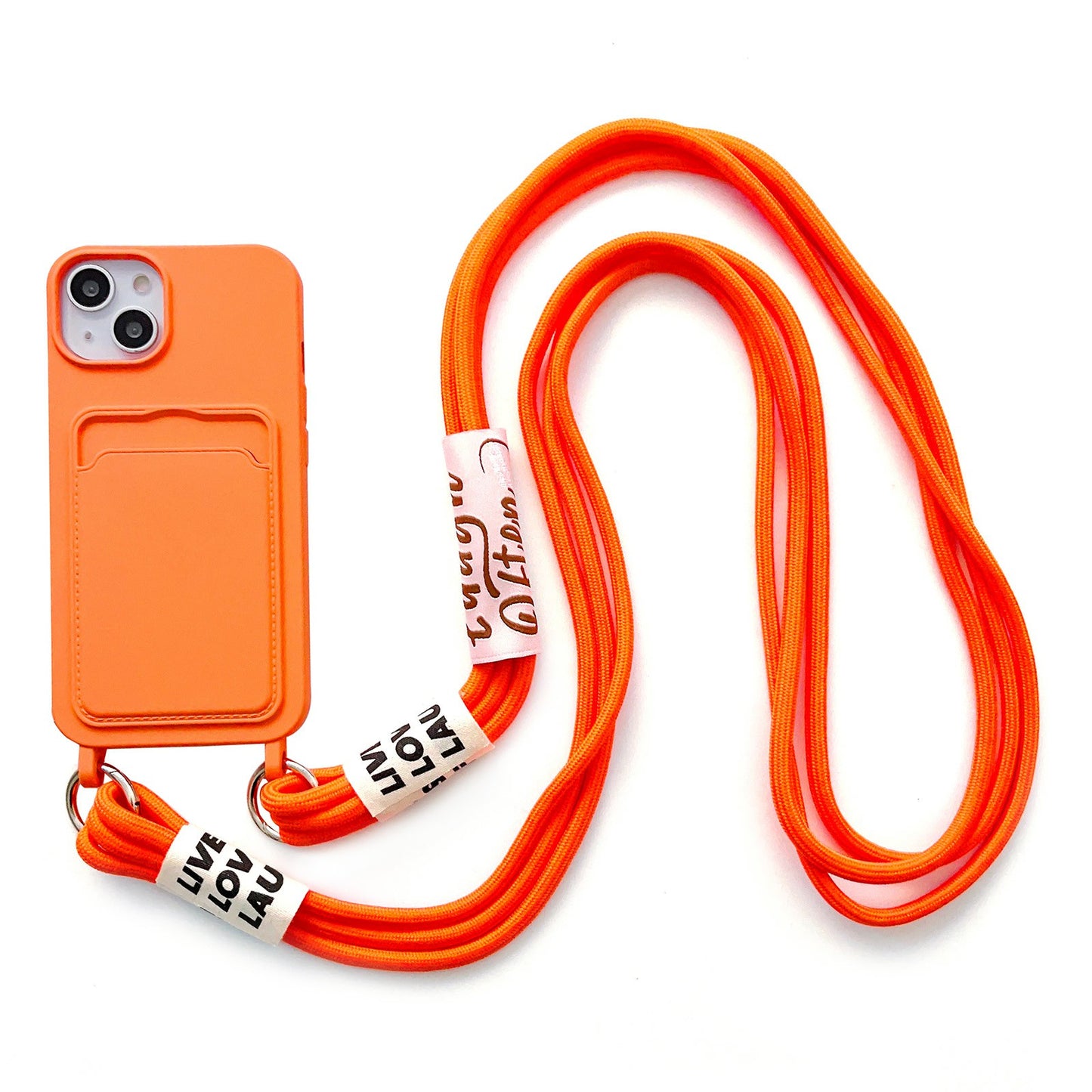 For iPhone 14 Plus Card Slot Phone Case Anti-Scratch Liquid Silicone Protective Phone Cover with Hanging Strap