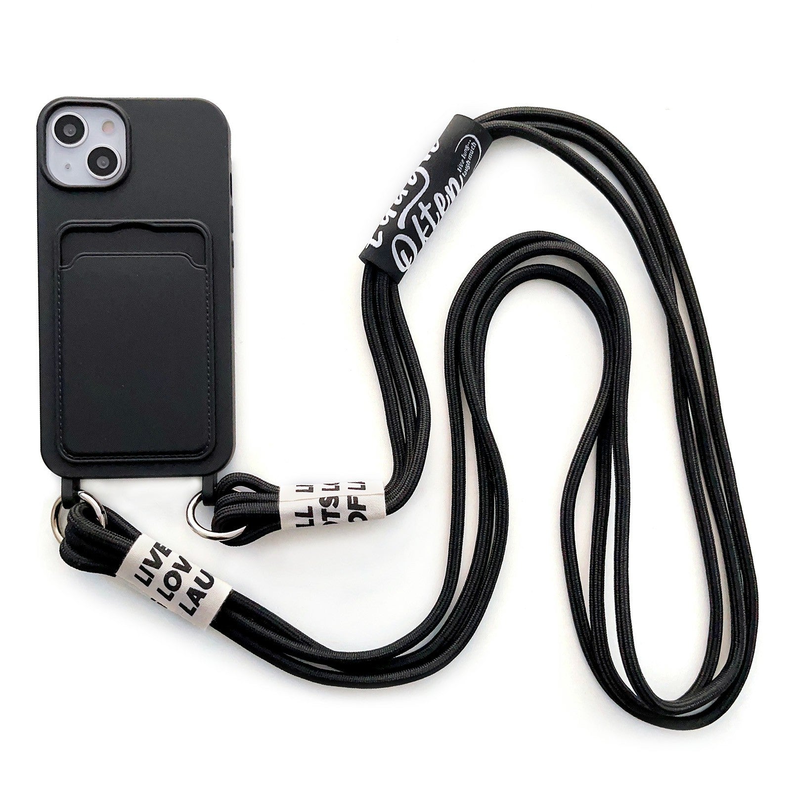 For iPhone 14 Plus Card Slot Phone Case Anti-Scratch Liquid Silicone Protective Phone Cover with Hanging Strap