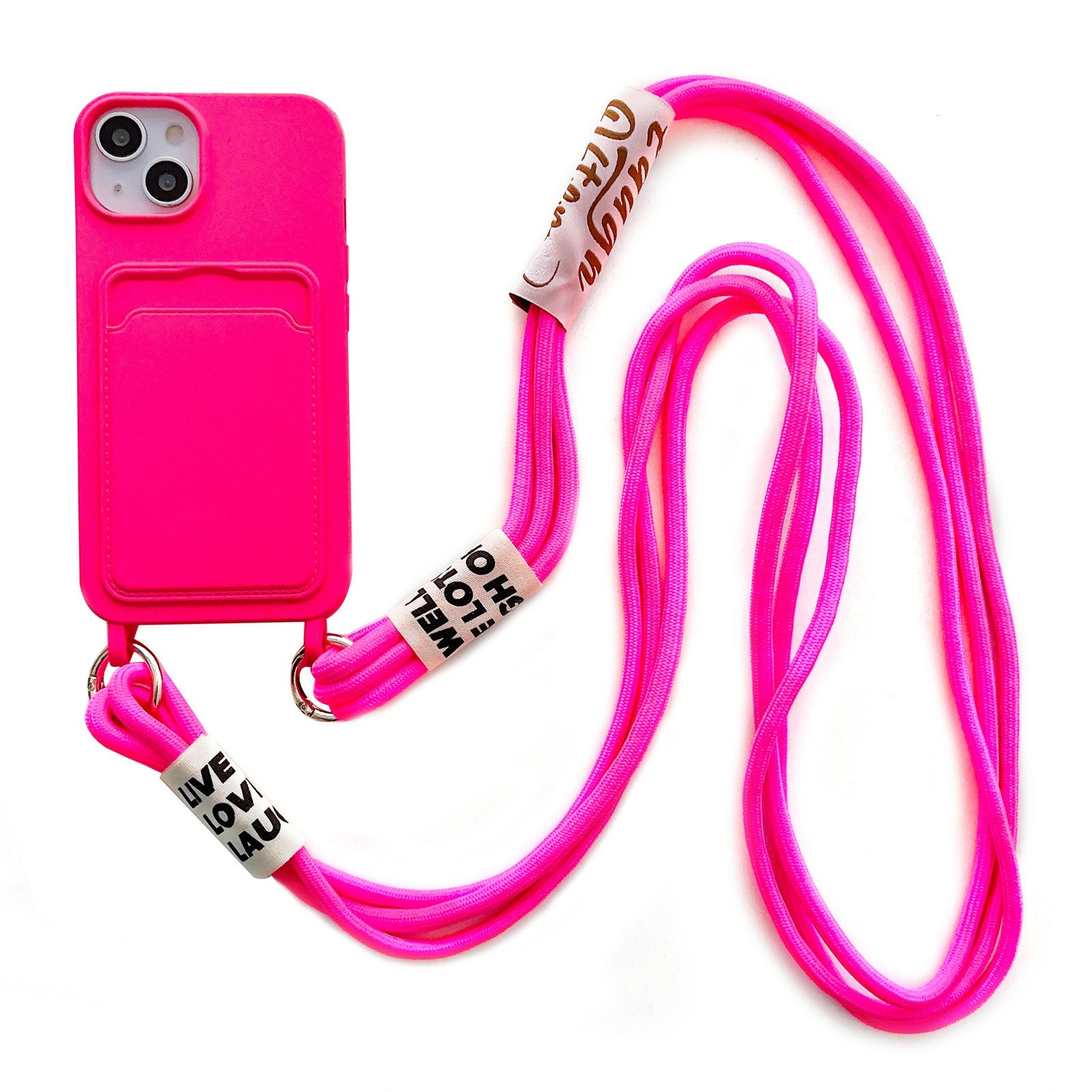 For iPhone 14 Plus Card Slot Phone Case Anti-Scratch Liquid Silicone Protective Phone Cover with Hanging Strap