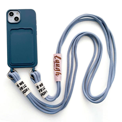 For iPhone 14 Plus Card Slot Phone Case Anti-Scratch Liquid Silicone Protective Phone Cover with Hanging Strap