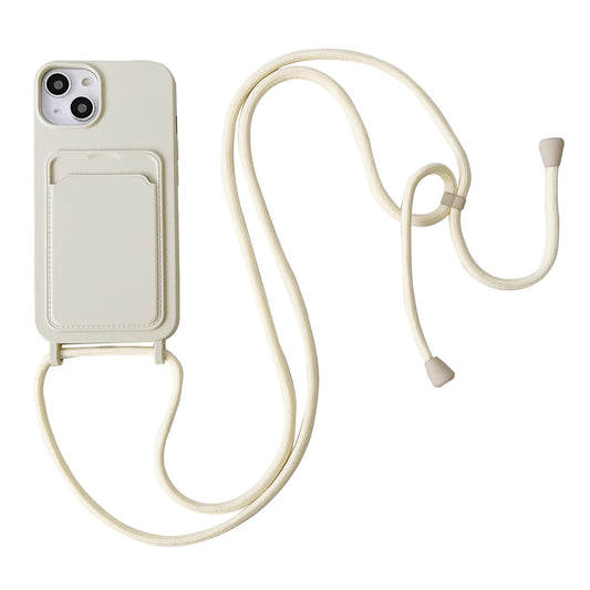 For iPhone 13 6.1 inch Phone Case Anti-Drop Liquid Silicone Protective Cover with Card Slot, Strap