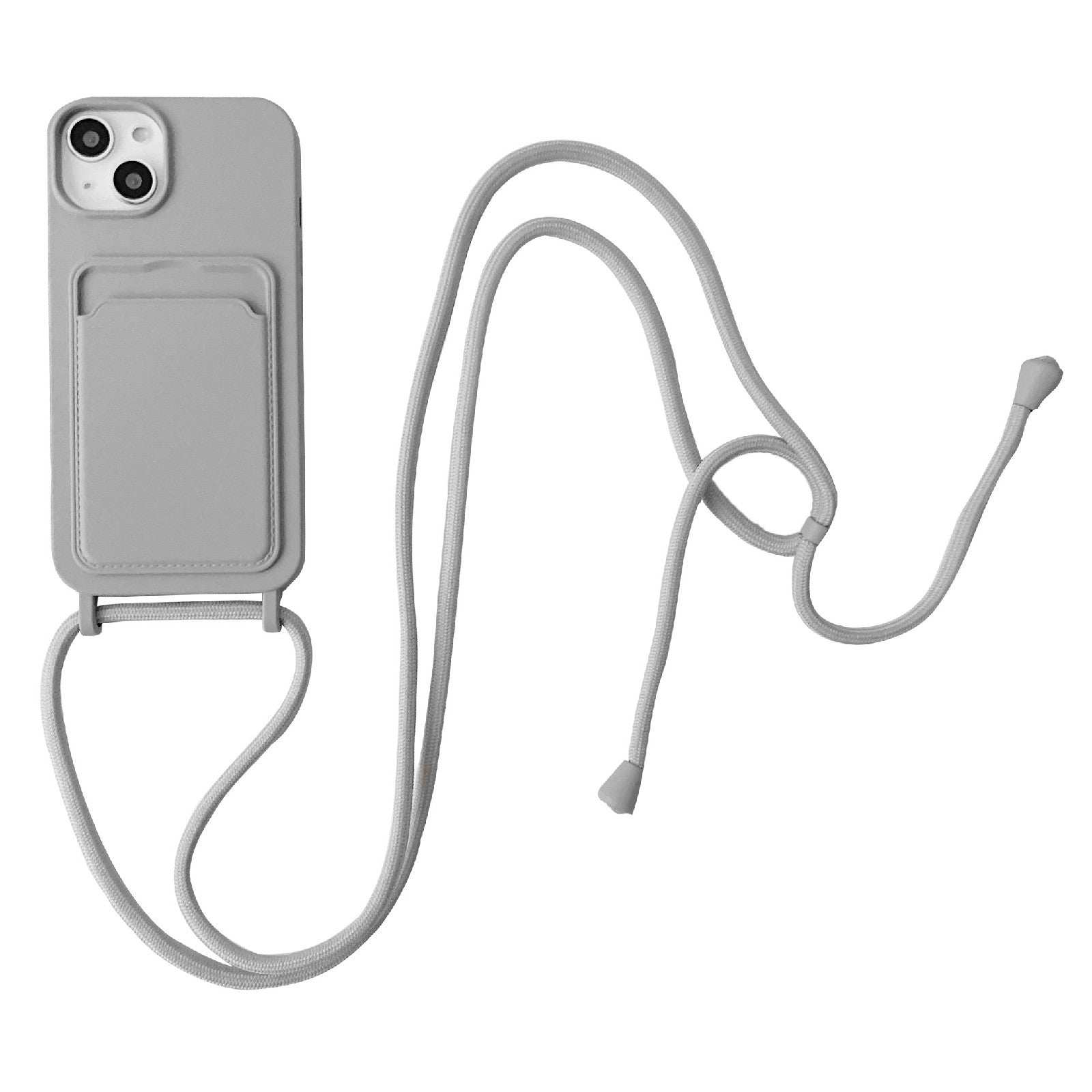 For iPhone 13 6.1 inch Phone Case Anti-Drop Liquid Silicone Protective Cover with Card Slot, Strap