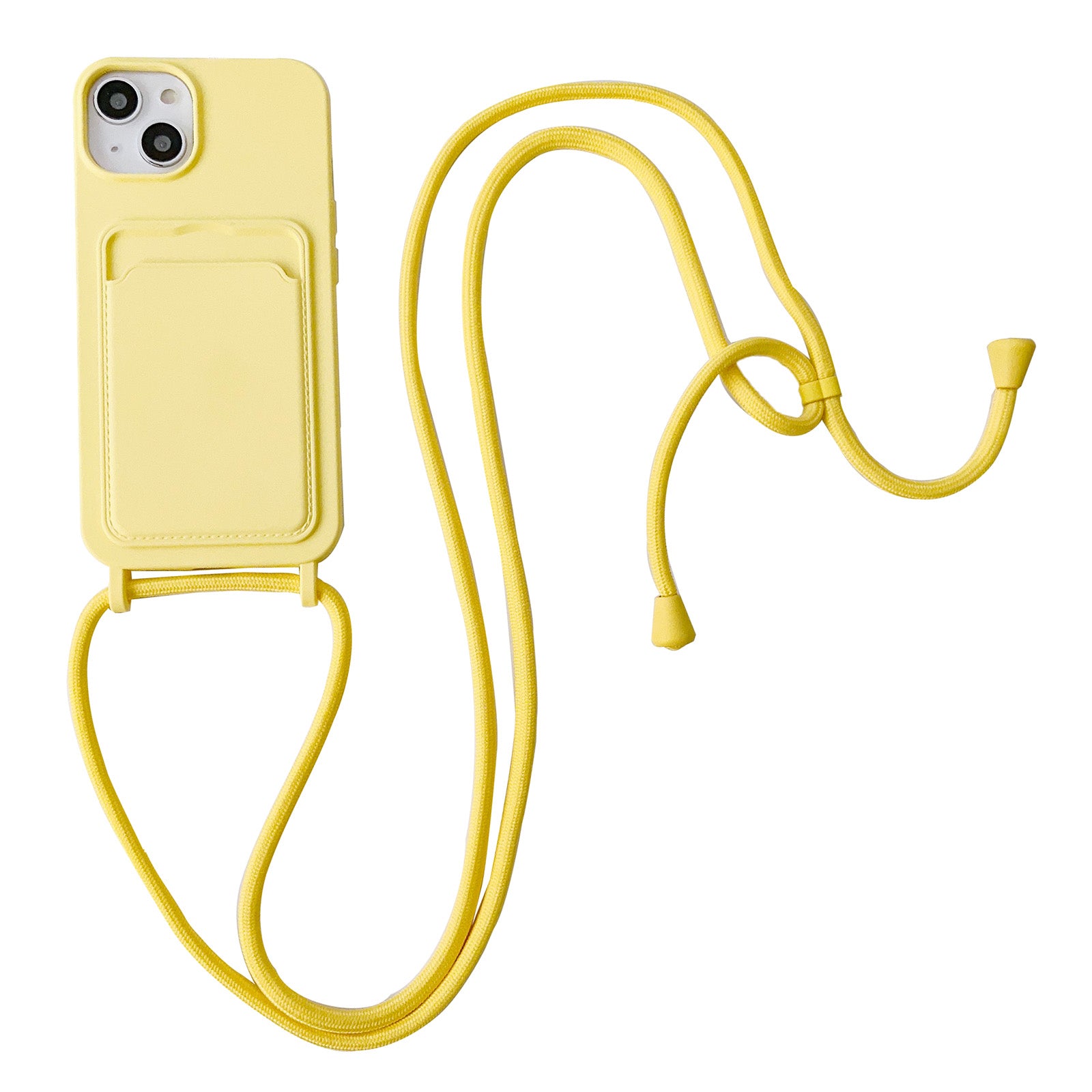 For iPhone 13 6.1 inch Phone Case Anti-Drop Liquid Silicone Protective Cover with Card Slot, Strap