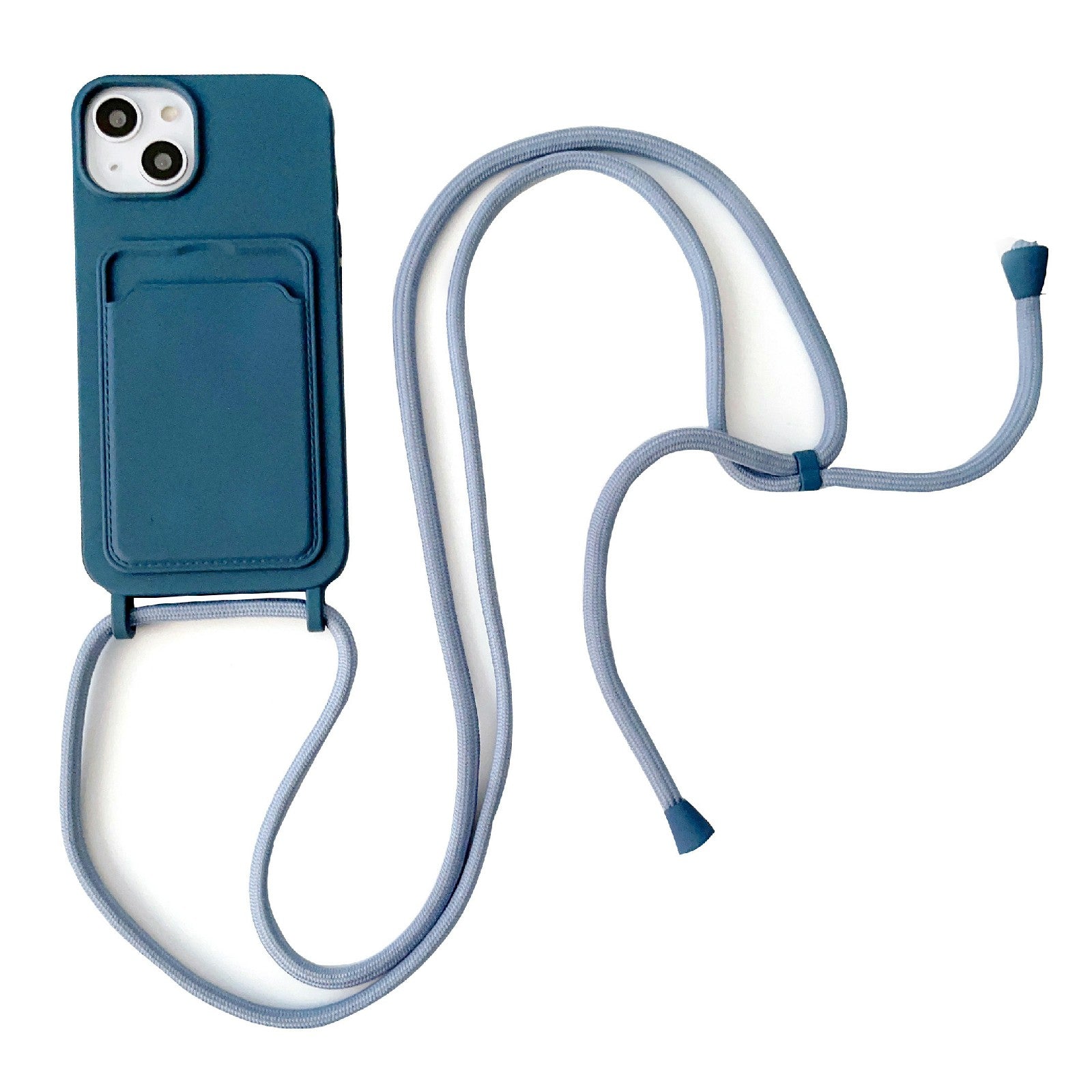 For iPhone 13 6.1 inch Phone Case Anti-Drop Liquid Silicone Protective Cover with Card Slot, Strap