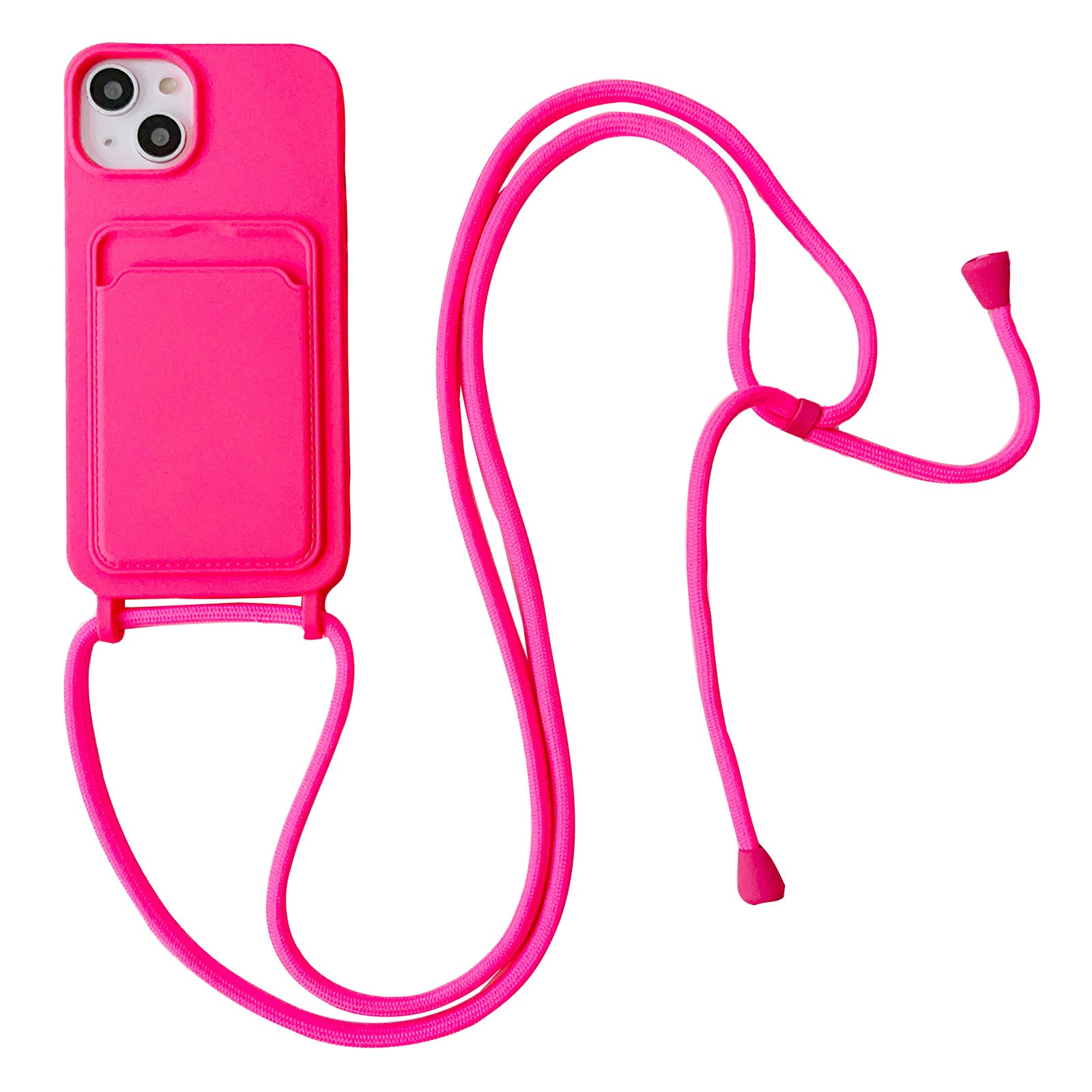 For iPhone 13 6.1 inch Phone Case Anti-Drop Liquid Silicone Protective Cover with Card Slot, Strap
