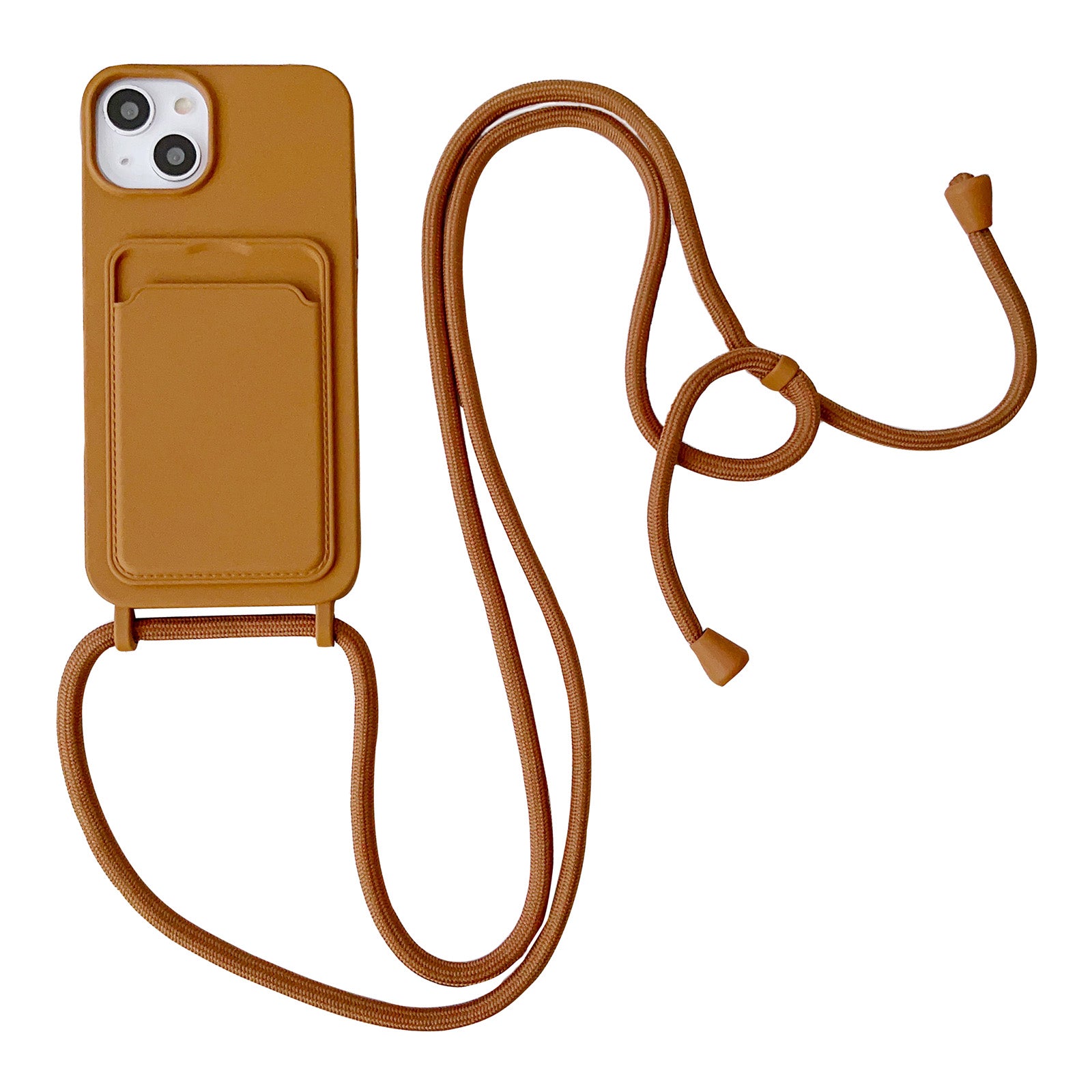 For iPhone 13 6.1 inch Phone Case Anti-Drop Liquid Silicone Protective Cover with Card Slot, Strap