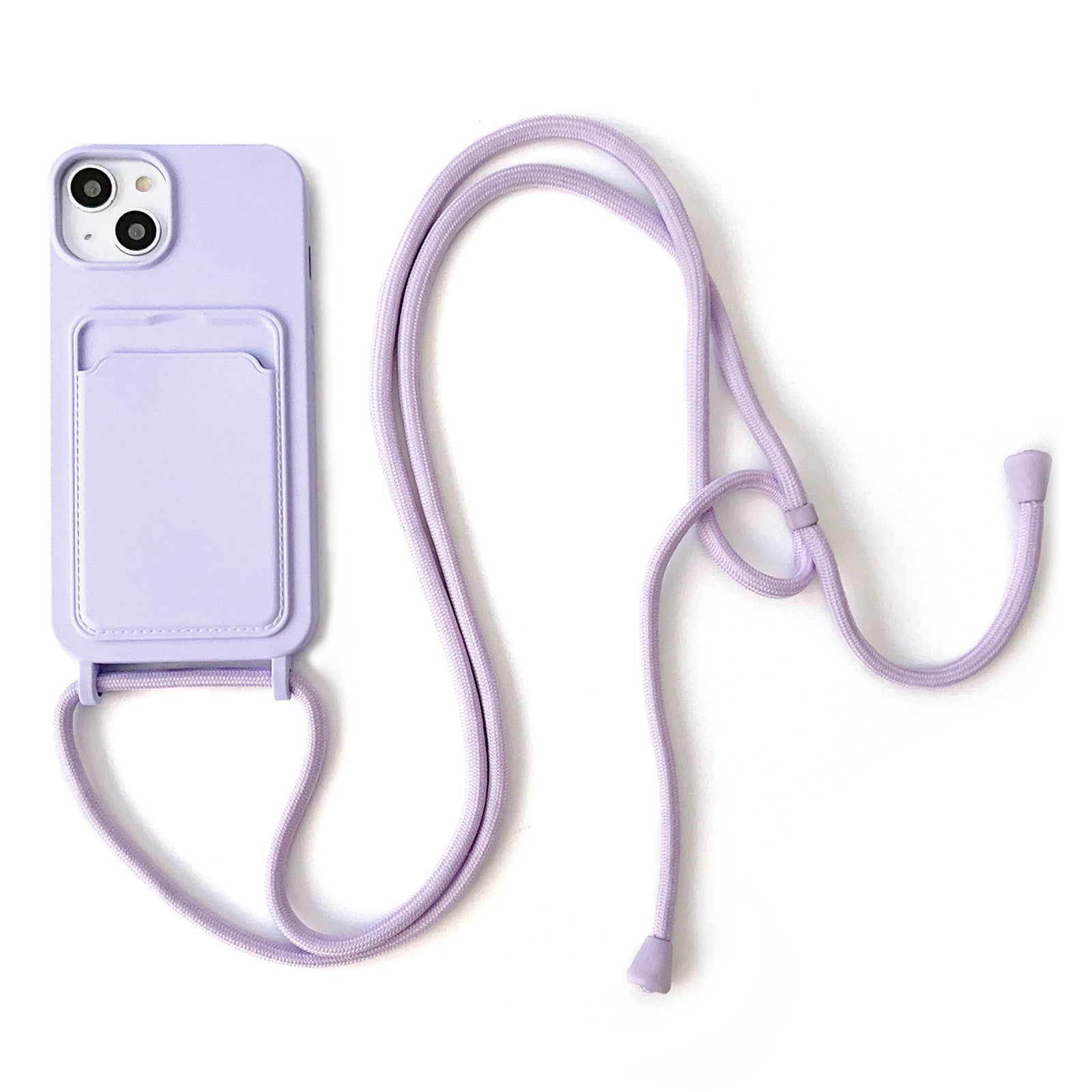 For iPhone 13 6.1 inch Phone Case Anti-Drop Liquid Silicone Protective Cover with Card Slot, Strap