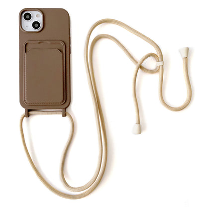 For iPhone 13 6.1 inch Phone Case Anti-Drop Liquid Silicone Protective Cover with Card Slot, Strap