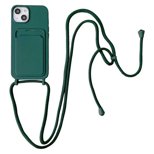 Protective Case for iPhone 14 Case Anti-Fall Liquid Silicone Phone Cover with Card Slot, Strap