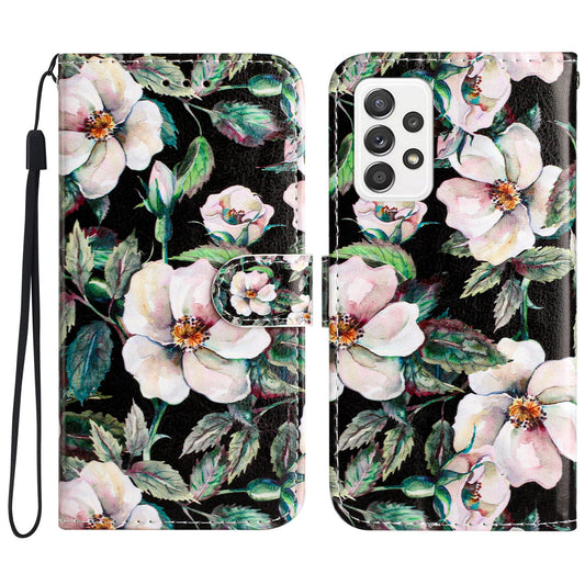 For Samsung Galaxy A73 5G Pattern Printing Phone Leather Case Stand Phone Wallet Cover with Strap