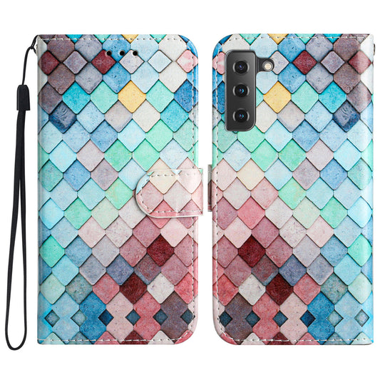 For Samsung Galaxy S22 5G Pattern Printing PU Leather Phone Case Wallet Stand Flip Shockproof Cover