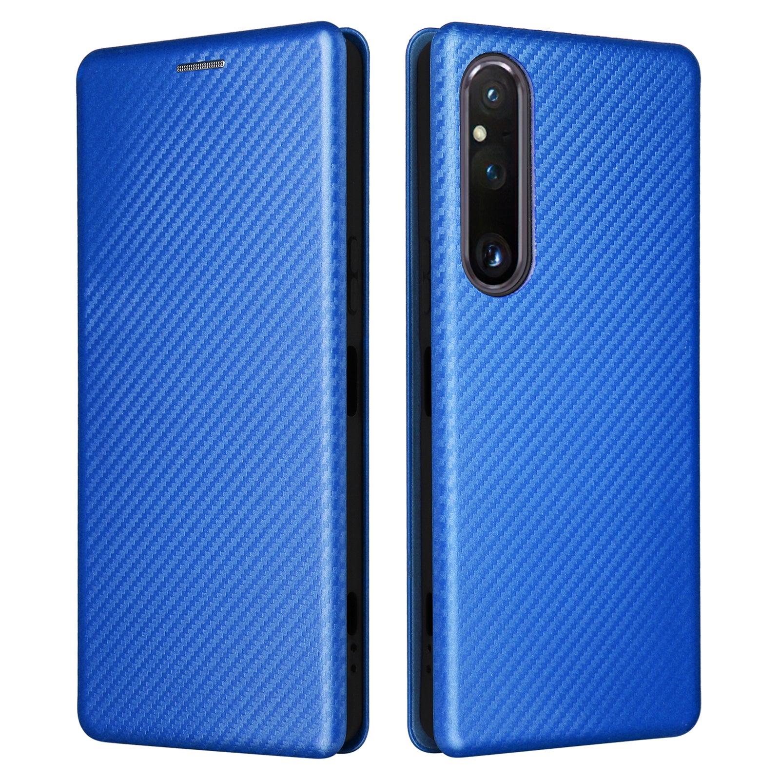 For Sony Xperia 1 V Stand PU Leather Phone Case Carbon Fiber Texture Card Holder Phone Cover