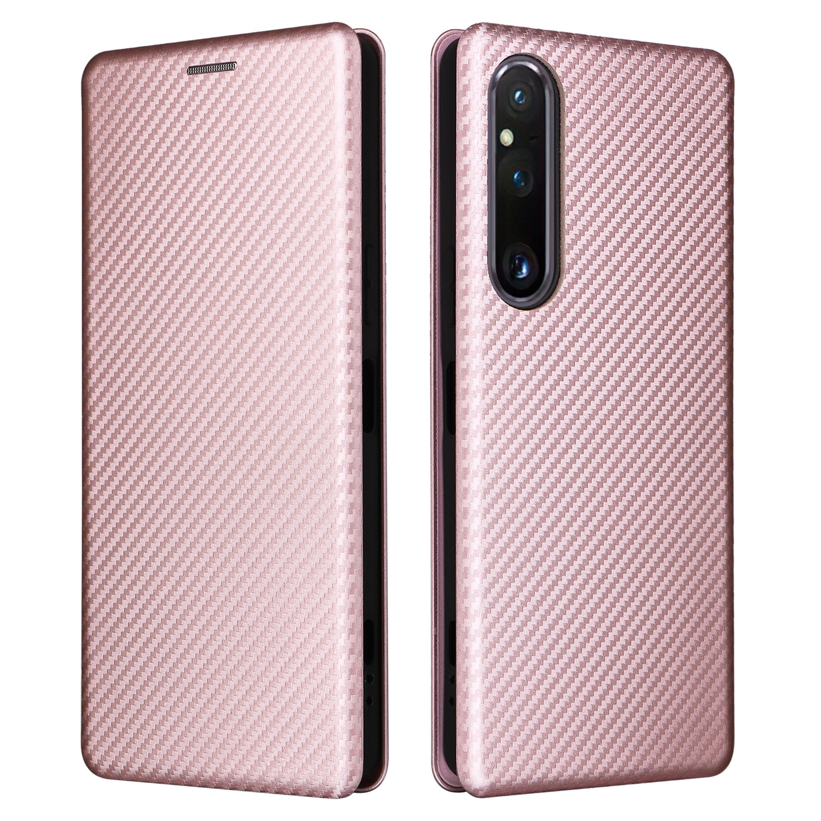 For Sony Xperia 1 V Stand PU Leather Phone Case Carbon Fiber Texture Card Holder Phone Cover