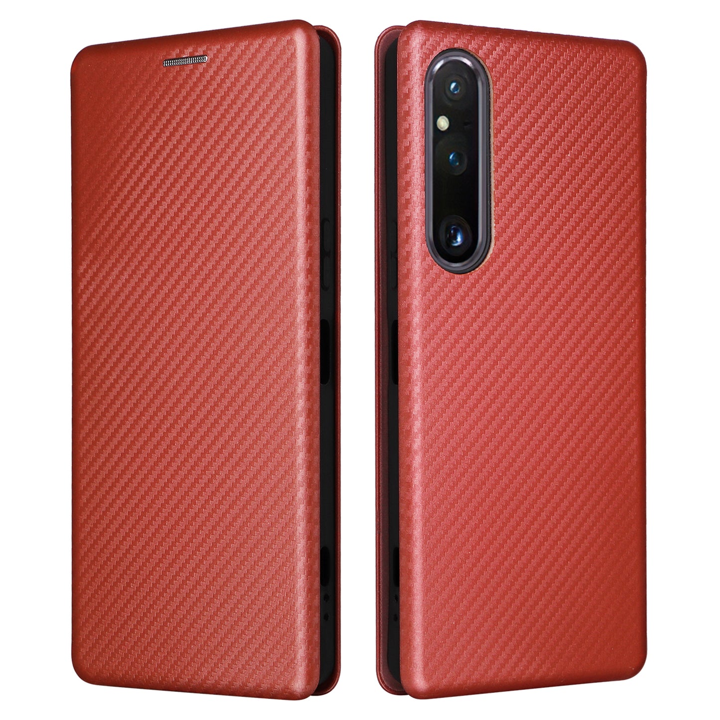 For Sony Xperia 1 V Stand PU Leather Phone Case Carbon Fiber Texture Card Holder Phone Cover
