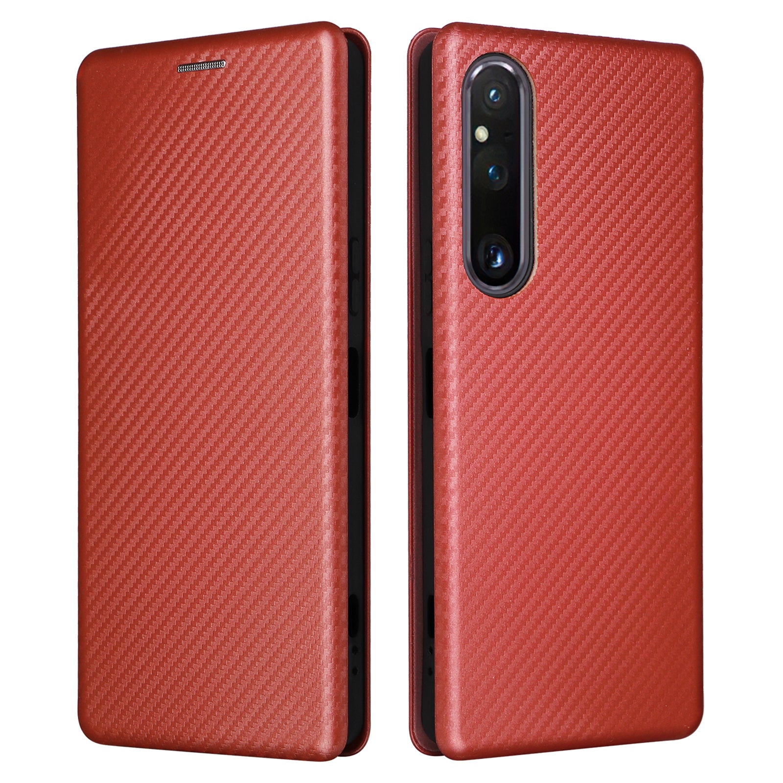 For Sony Xperia 1 V Stand PU Leather Phone Case Carbon Fiber Texture Card Holder Phone Cover