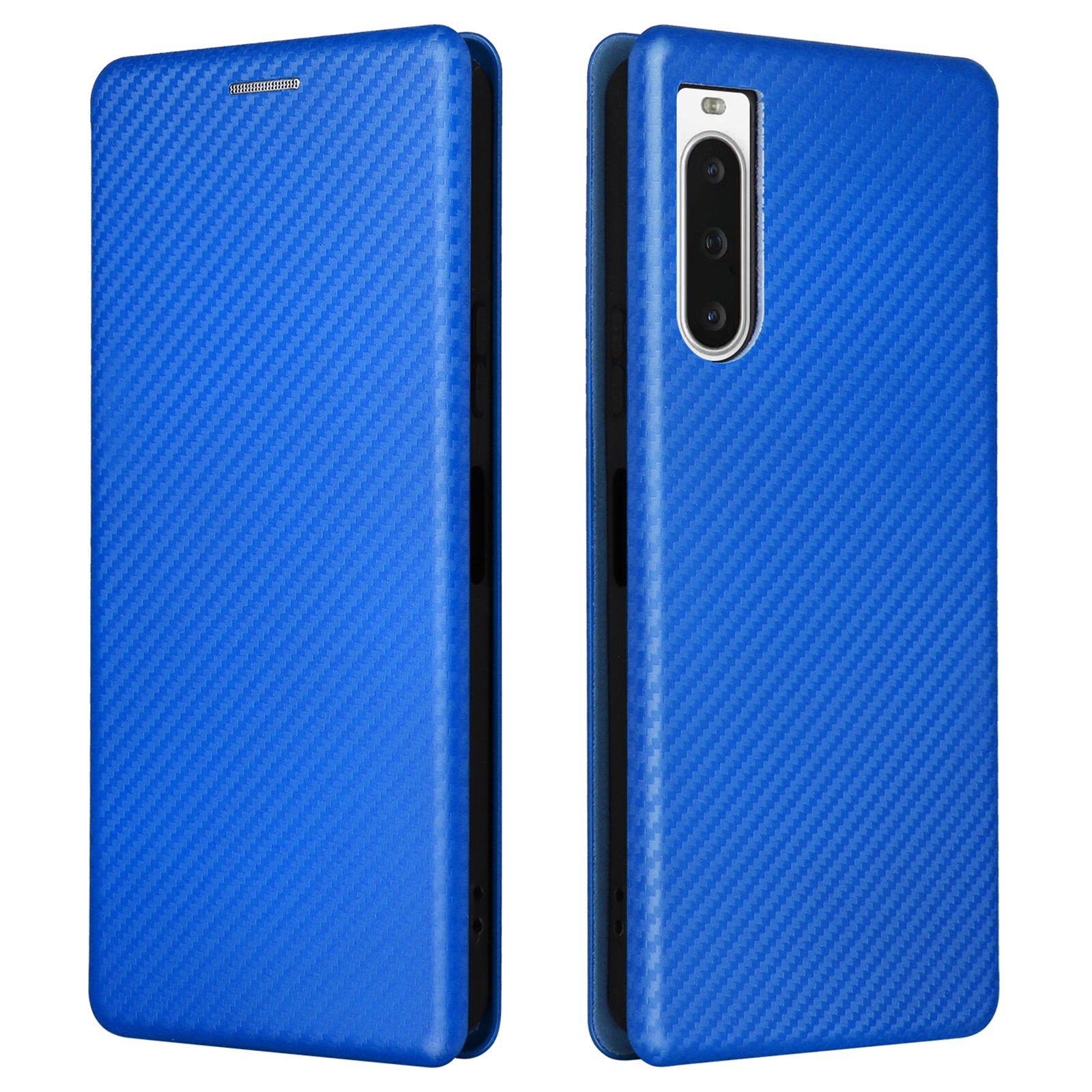 For Sony Xperia 10 V Leather Phone Cover Carbon Fiber Texture Stand Phone Case with Card Holder