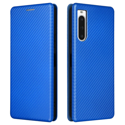 For Sony Xperia 10 V Leather Phone Cover Carbon Fiber Texture Stand Phone Case with Card Holder