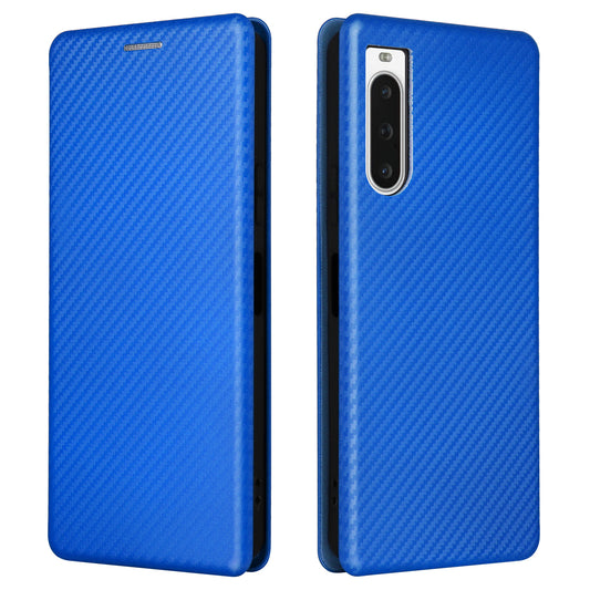 For Sony Xperia 10 V Leather Phone Cover Carbon Fiber Texture Stand Phone Case with Card Holder
