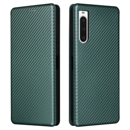 For Sony Xperia 10 V Leather Phone Cover Carbon Fiber Texture Stand Phone Case with Card Holder