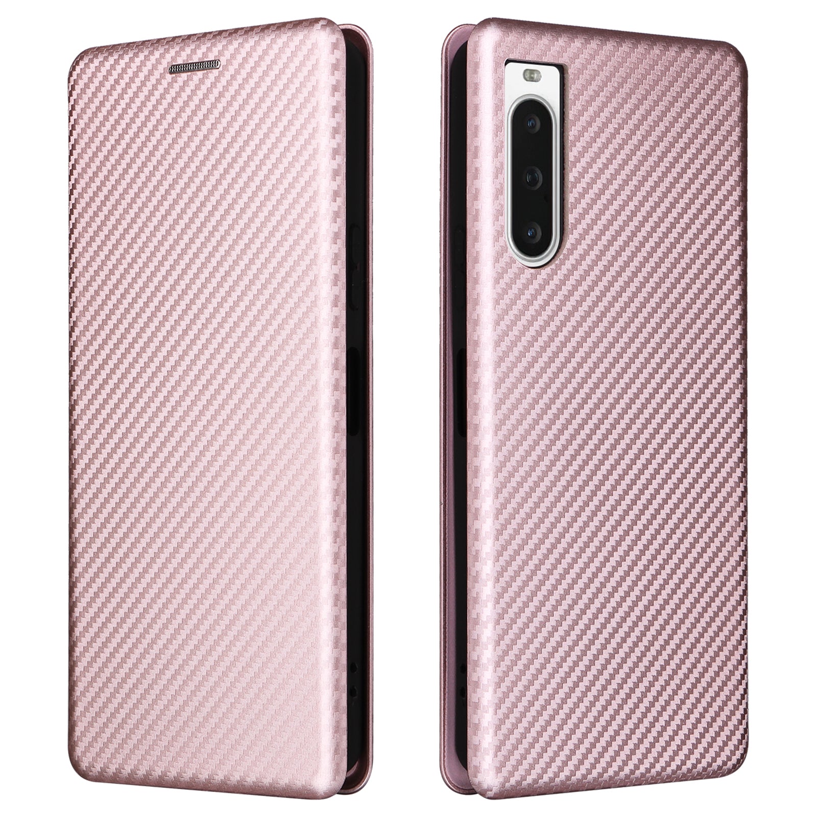 For Sony Xperia 10 V Leather Phone Cover Carbon Fiber Texture Stand Phone Case with Card Holder