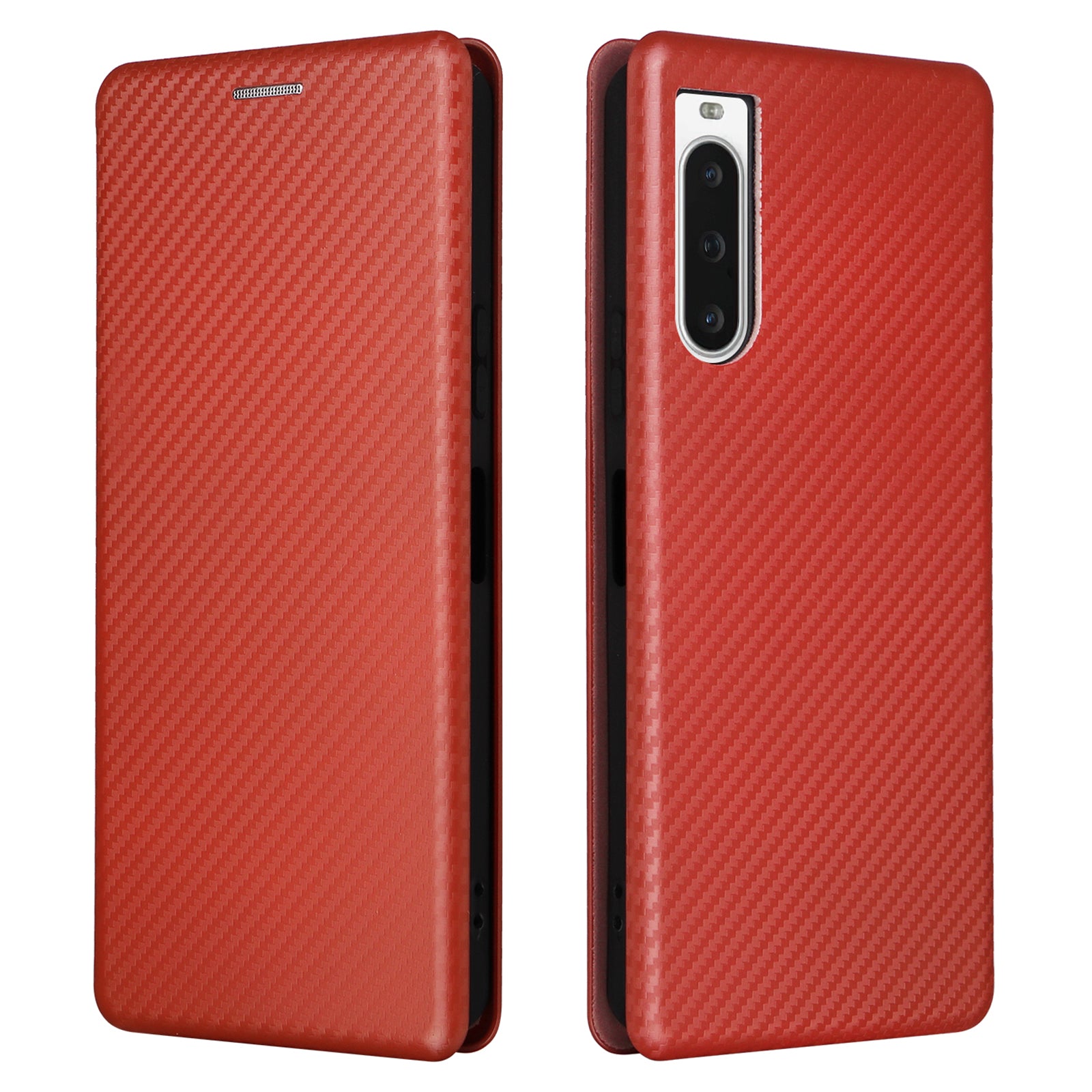 For Sony Xperia 10 V Leather Phone Cover Carbon Fiber Texture Stand Phone Case with Card Holder