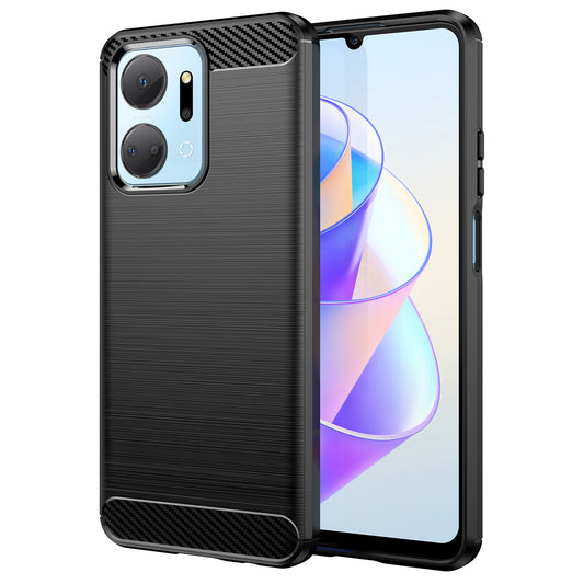 For Honor X7a 5G Soft TPU Phone Case Brushed Carbon Fiber Texture Protective Phone Cover