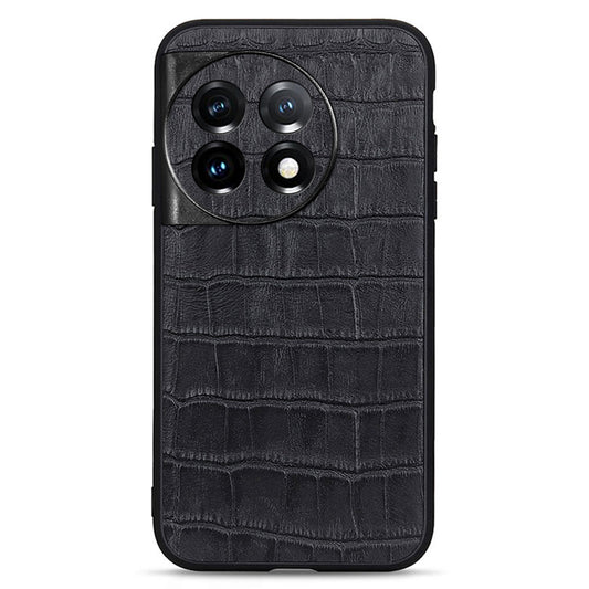 For OnePlus 11 5G Genuine Leather + TPU Crocodile Texture Phone Case Drop-proof Mobile Cover