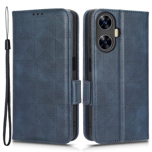 For Realme C55 4G Leather Wallet Phone Case Imprinted Triangle Flip Stand Protective Cover