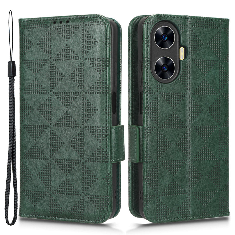 For Realme C55 4G Leather Wallet Phone Case Imprinted Triangle Flip Stand Protective Cover