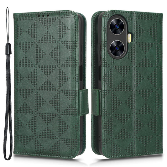 For Realme C55 4G Leather Wallet Phone Case Imprinted Triangle Flip Stand Protective Cover