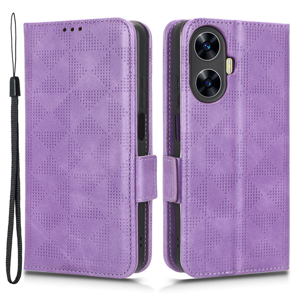 For Realme C55 4G Leather Wallet Phone Case Imprinted Triangle Flip Stand Protective Cover