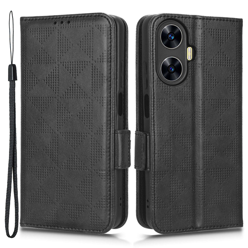 For Realme C55 4G Leather Wallet Phone Case Imprinted Triangle Flip Stand Protective Cover