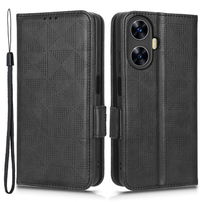 For Realme C55 4G Leather Wallet Phone Case Imprinted Triangle Flip Stand Protective Cover