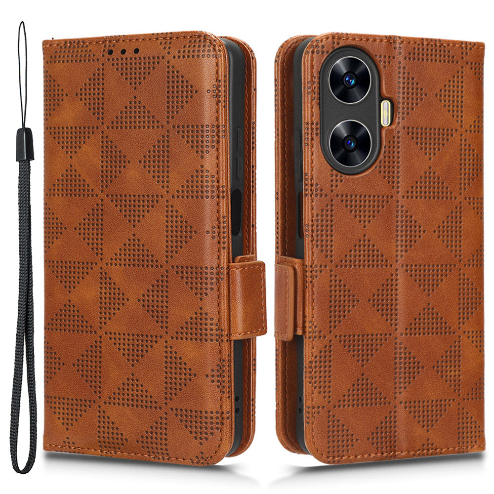 For Realme C55 4G Leather Wallet Phone Case Imprinted Triangle Flip Stand Protective Cover