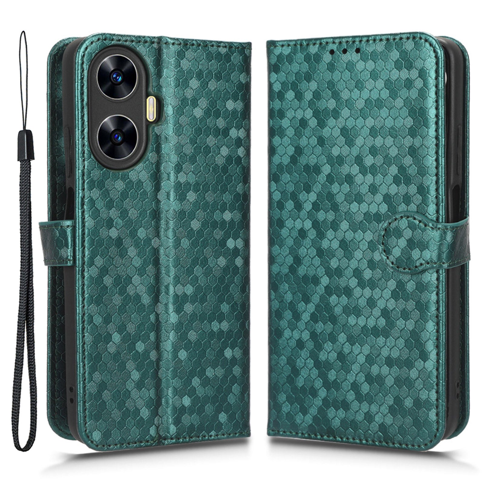 For Realme C55 Dot Pattern Imprinted Phone Stand Case PU Leather Wallet Phone Cover