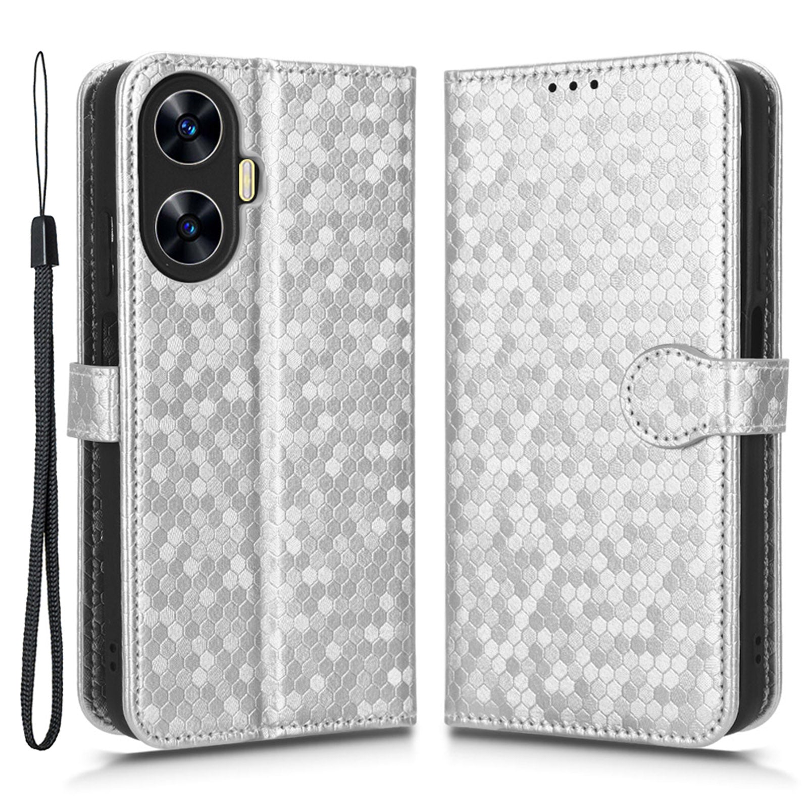 For Realme C55 Dot Pattern Imprinted Phone Stand Case PU Leather Wallet Phone Cover