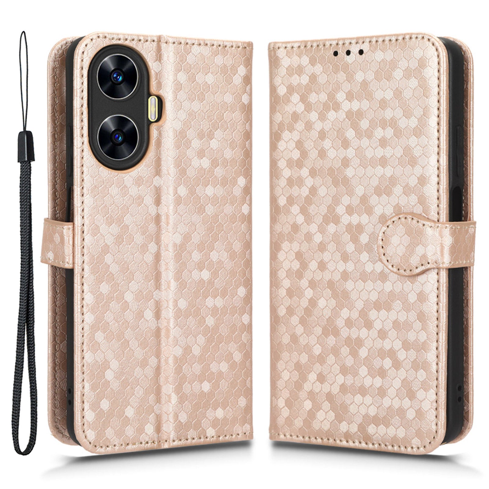 For Realme C55 Dot Pattern Imprinted Phone Stand Case PU Leather Wallet Phone Cover